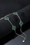 Kadın 925 Ayar Gümüş Yeşil Malakit Taşlı Yonca Model Zincir Bileklik