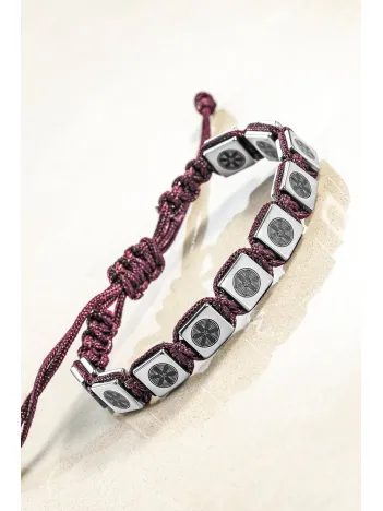 Erkek Kadın Doğal Taş Bileklik - Hematit Doğal Taşlı Makrome Gemi Dümeni Model Mor İp Bileklik