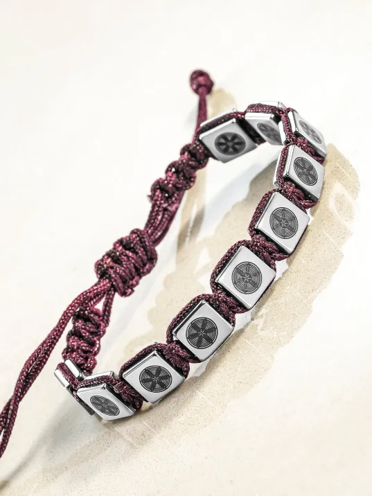 Erkek Kadın Doğal Taş Bileklik - Hematit Doğal Taşlı Makrome Gemi Dümeni Model Mor İp Bileklik