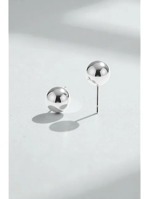 Kadın Gümüş Küpe - 6 mm 925 Ayar Gümüş Top Küpe