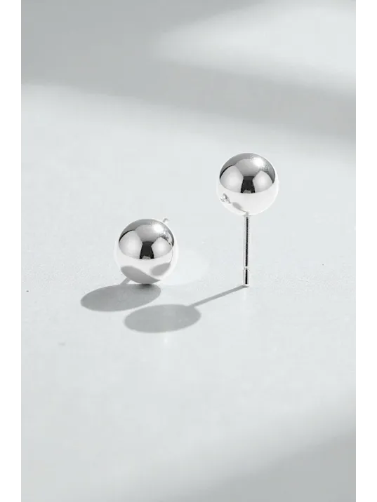 Kadın Gümüş Küpe - 6 mm 925 Ayar Gümüş Top Küpe