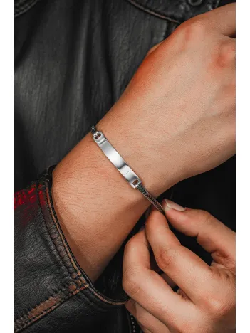 Erkek Gümüş Bileklik - İsim Yazılan Yassı Tilki Kuyruğu Zincir Erkek Bileklik