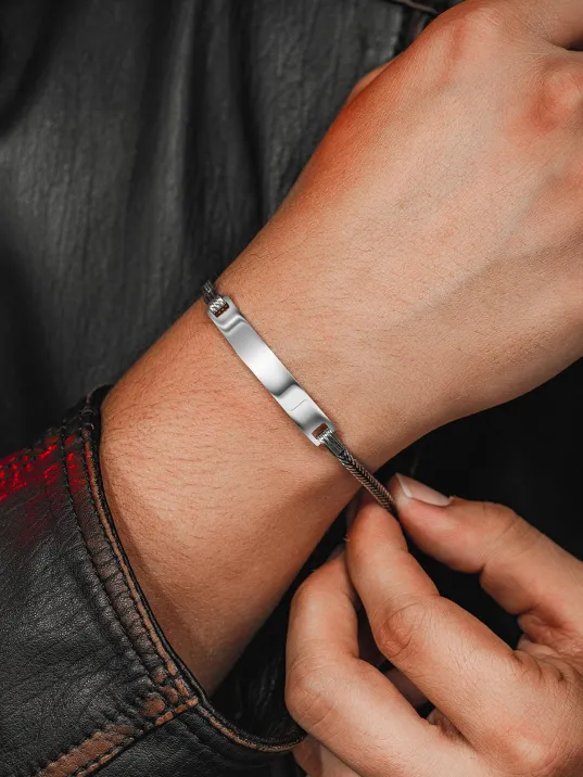 Erkek Gümüş Bileklik - İsim Yazılan Yassı Tilki Kuyruğu Zincir Erkek Bileklik