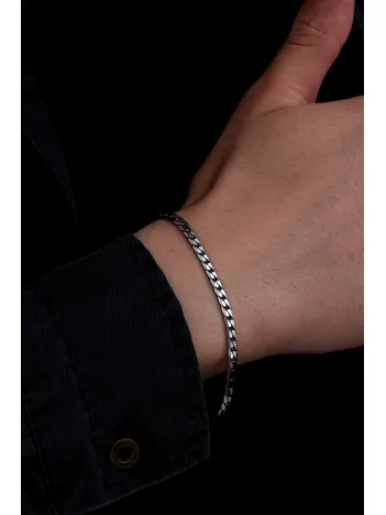 Erkek Gümüş Bileklik - 925 Ayar 4 mm Oksitli Ezme Gurmet Zincir Gümüş Bileklik