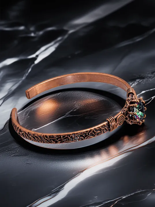 Kadın Bakır Bileklik Yüzük Set - Mistik Topaz Ağaç Kabuğu Model İnce Metal Kutu Kuvars Taşlı Set Kadın Bakır Bileklik Yüzük Set - Mistik Topaz Ağaç Kabuğu Model İnce Metal Kutu Kuvars Taşlı Set