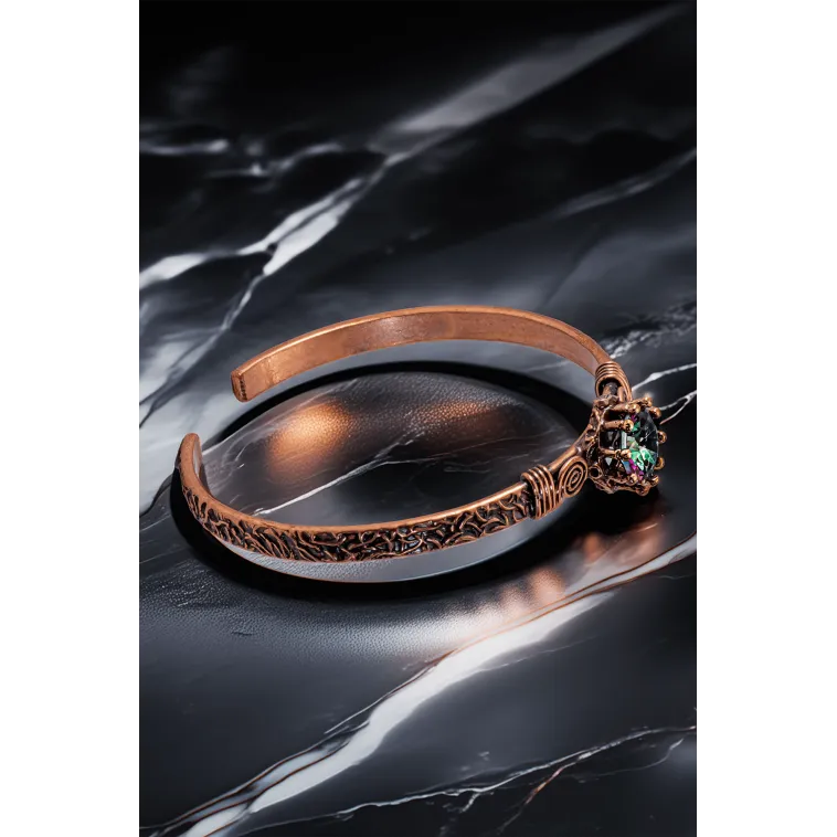 Kadın Bakır Bileklik Yüzük Set - Mistik Topaz Ağaç Kabuğu Model İnce Metal Kutu Kuvars Taşlı Set Kadın Bakır Bileklik Yüzük Set - Mistik Topaz Ağaç Kabuğu Model İnce Metal Kutu Kuvars Taşlı Set