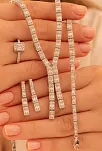 Kadın Gümüş Takı Seti - Dilruba Baget Taşlı Kare Model Kolye, Bileklik, Yüzük, Küpe Tam Set