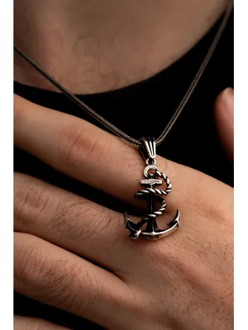 Gemi Çapası Gümüş Erkek Kolye Zincir Orta Boy