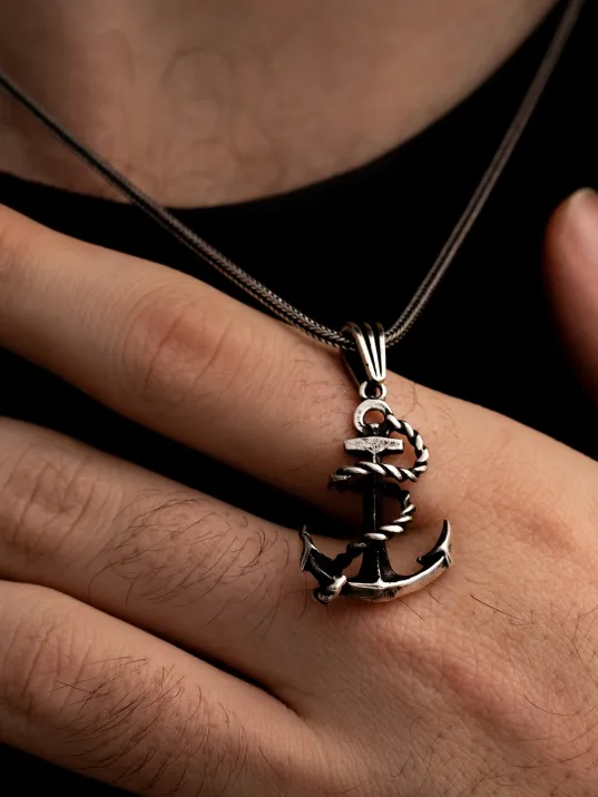 Gemi Çapası Gümüş Erkek Kolye Zincir Orta Boy