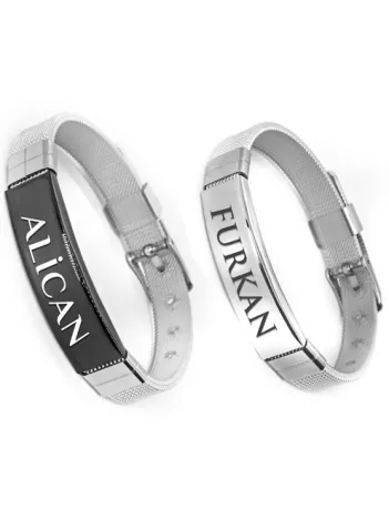 İsim Yazılabilir Siyah Plakalı Kemer Modeli Erkek Çelik Bileklik CBLSYHISIM1-BYZ