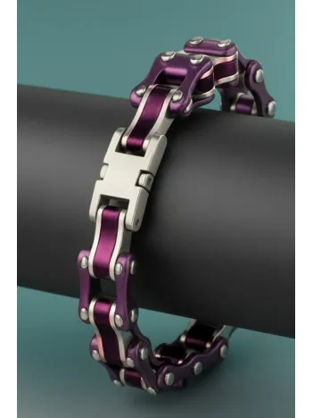 Kadın Çelik Bileklik - Kalın Motosiklet Bisiklet Zinciri Mor Kırmızı Model Kadın Çelik Bileklik