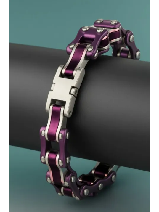 Kadın Çelik Bileklik - Kalın Motosiklet Bisiklet Zinciri Mor Kırmızı Model Kadın Çelik Bileklik