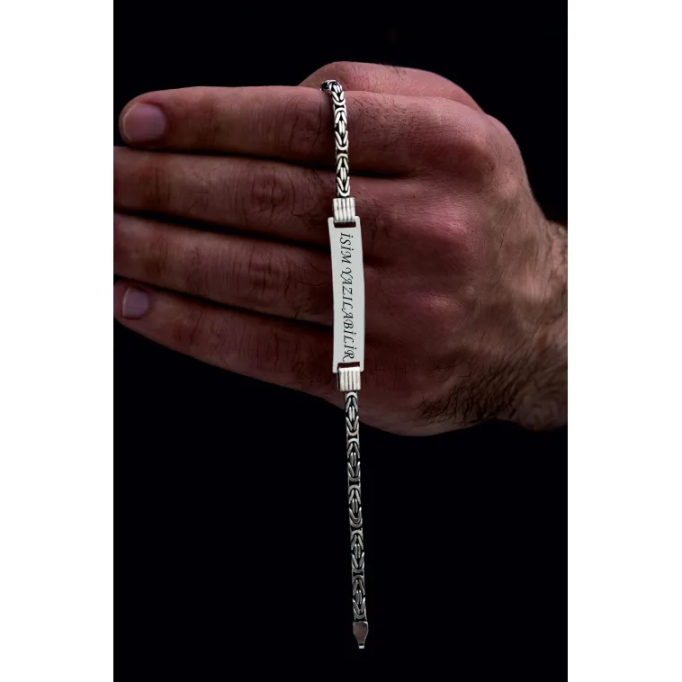 Erkek Gümüş Bileklik - İsim Yazılabilir 4.5 mm Yuvarlak Kral Gümüş Bileklik