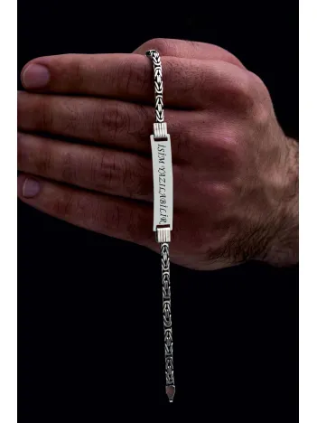 Erkek Gümüş Bileklik - İsim Yazılabilir 4.5 mm Yuvarlak Kral Gümüş Bileklik