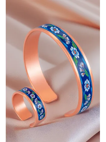 Kadın Bakır Bileklik Yüzük Set - Sunflower Model Özel Baskı Metal Kutu Ve Kuvars Taşı