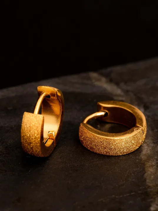 Kadın Çelik Küpe - 22 Ayar Altın Kaplama Kalem Matlı Kadın Halka Küpe