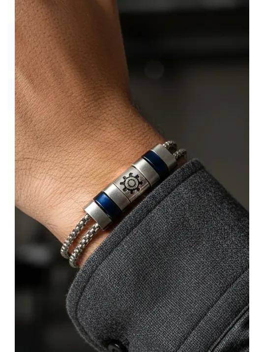 Erkek Çelik Bileklik - Çift Sıra Polo Zincir Dümen Motifli Çelik Bileklik