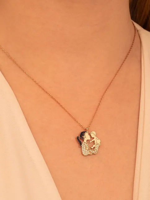 Anne Bebek Rose Renk Bayan Gümüş Kolye
