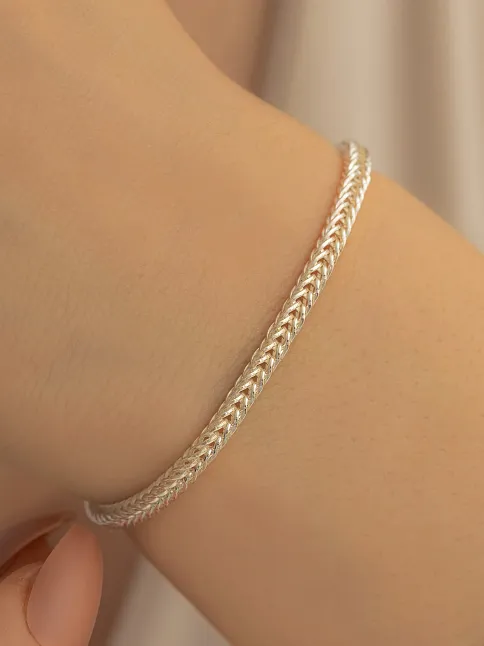 Kadın Gümüş Bileklik - 3mm Gümüş Beyaz Parlak Tilki Kuyruğu Model Kadın Bileklik