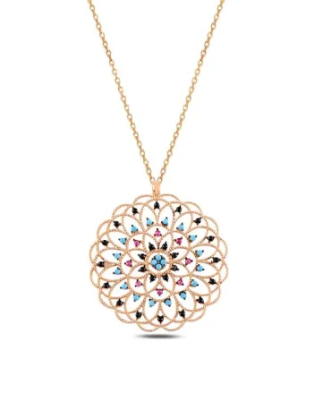 Kadın Rose Mix Taşlı Rose Yaşam Çiçeği Model 5 Gümüş Kolye