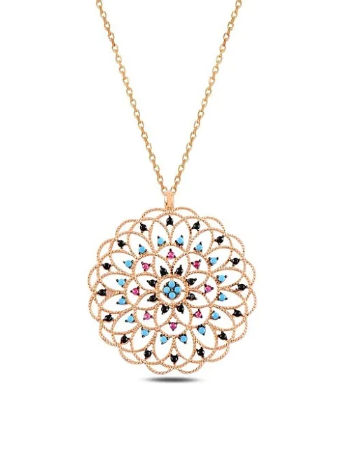 Kadın Rose Mix Taşlı Rose Yaşam Çiçeği Model 5 Gümüş Kolye