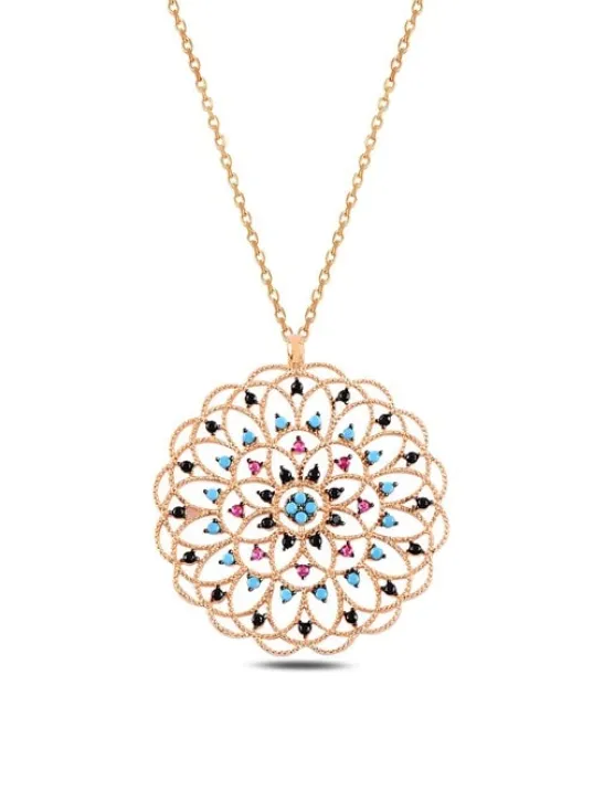 Kadın Rose Mix Taşlı Rose Yaşam Çiçeği Model 5 Gümüş Kolye