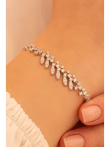 Kadın Gümüş Bileklik - Nigar Zirkon Taşlı Yaprak Model Kadın Bileklik