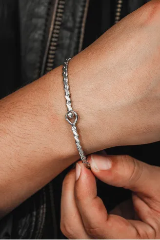Erkek Gümüş Bileklik - El Yapımı Gümüş Zahir Erkek Bileklik Kelepçe