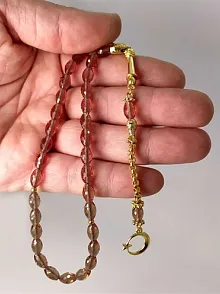 Zultanit Taşlı Altın Kaplama Tespih Arpakesim Orta Bilek Boy