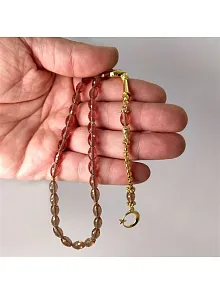 Zultanit Taşlı Altın Kaplama Tespih Arpakesim Orta Bilek Boy