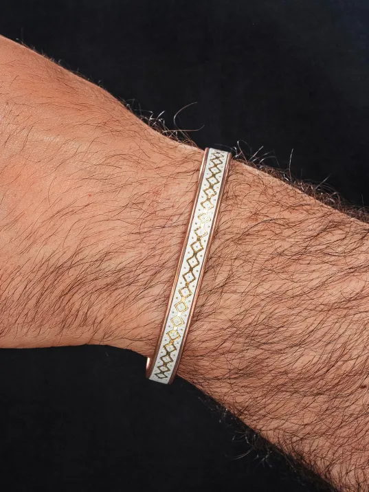 Erkek Kadın Bakır Bileklik - Üstü Hakiki Deri Mıknatıslı Model Metal Kutu Kuvars