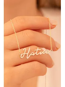 Kadın Gümüş Kolye - Rose Kaplama Hatice Yazılı 925 Ayar Gümüş Kadın Kolye
