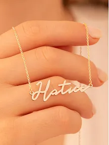 Kadın Gümüş Kolye - Rose Kaplama Hatice Yazılı 925 Ayar Gümüş Kadın Kolye