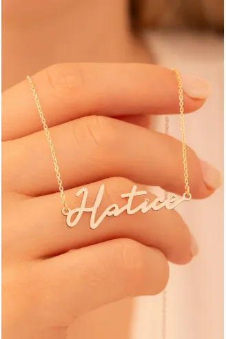 Kadın Gümüş Kolye - Rose Kaplama Hatice Yazılı 925 Ayar Gümüş Kadın Kolye