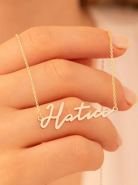 Kadın Gümüş Kolye - Rose Kaplama Hatice Yazılı 925 Ayar Gümüş Kadın Kolye