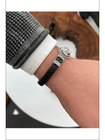 Erkek Bileklik - Deri Erkek Bileklik - Erkek Bileklik - Kurt Başı Model Erkek Bileklik - Deri Erkek Bileklik - Erkek Bileklik - Kurt Başı Model