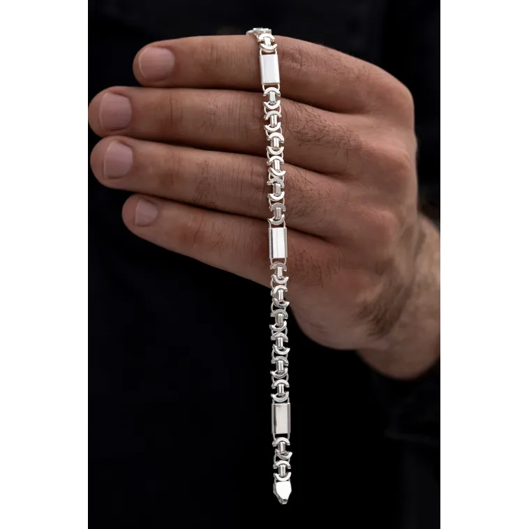 Erkek Gümüş Bileklik - 6mm Parçalı Parlak Euro Kral Gümüş Bileklik Erkek Gümüş Bileklik - 6mm Parçalı Parlak Euro Kral Gümüş Bileklik