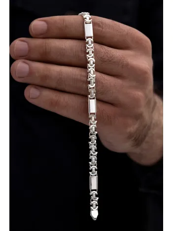 Erkek Gümüş Bileklik - 6mm Parçalı Parlak Euro Kral Gümüş Bileklik