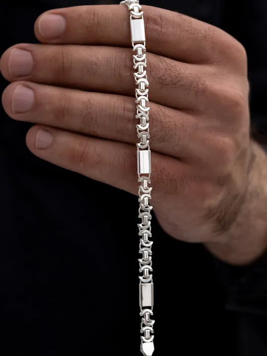 Erkek Gümüş Bileklik - 6mm Parçalı Parlak Euro Kral Gümüş Bileklik