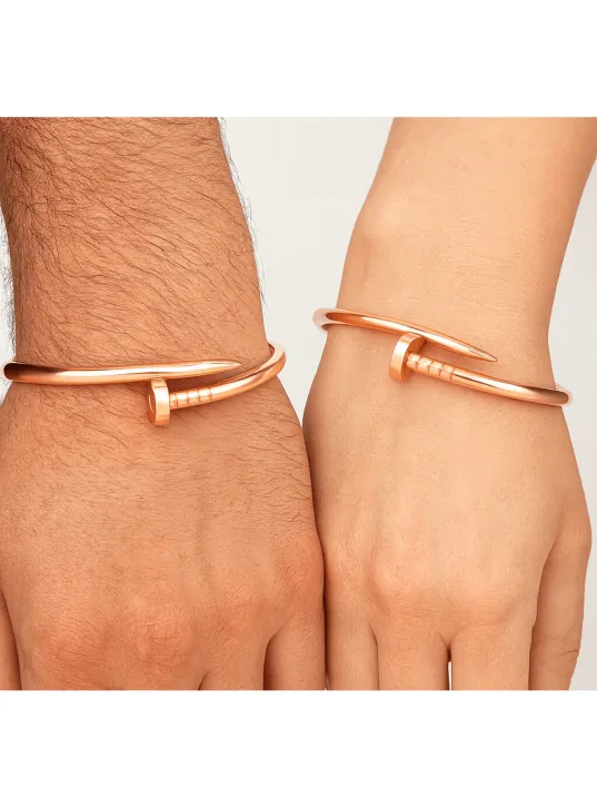 Erkek Bayan Çelik Bileklik - Paslanmaz Spiral Çelik Çivi Bileklik-Rose