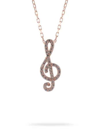 Kadın Sol Anahtar Zirkon Taşlı Bayan 925 Ayar Gümüş Kolye Gklsolanhtr-alt