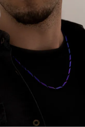 Erkek Kolye - Ince Kibar Model Erkek Çelik Kolye - 3 Mm Kalınlık - Mor Renk