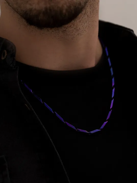 Erkek Kolye - Ince Kibar Model Erkek Çelik Kolye - 3 Mm Kalınlık - Mor Renk