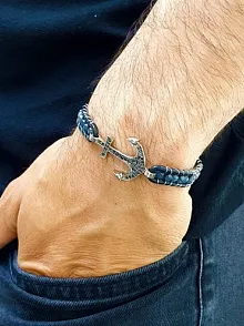 Mavi Akik Doğaltaş Ve Zirkon Çapalı Deri Bileklik