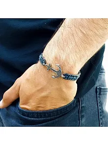 Mavi Akik Doğaltaş Ve Zirkon Çapalı Deri Bileklik