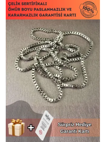 316L Paslanmaz Çelik Erkek Kolye Zincir 2mm İnce Kutu Model