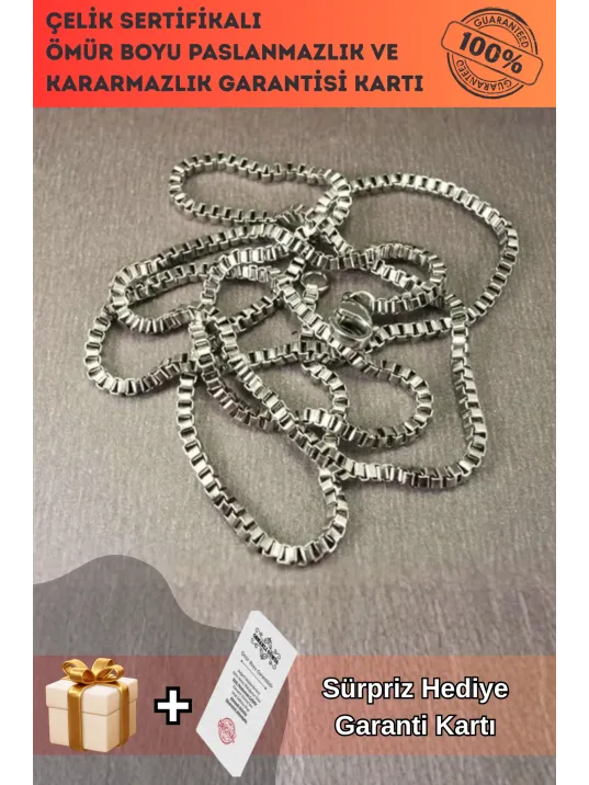 316L Paslanmaz Çelik Erkek Kolye Zincir 2mm İnce Kutu Model