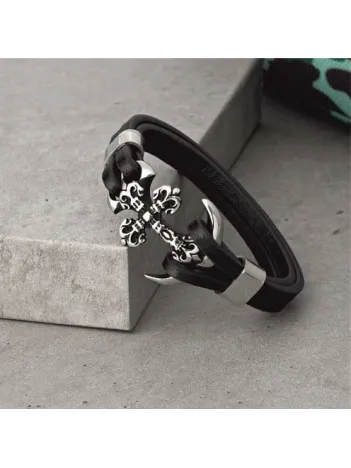 Erkek Deri Bileklik - Erkek Çelik Bileklik - Koçbaşı Ve Çapa Figürlü Çelik Bileklik Erkek Deri Bileklik - Erkek Çelik Bileklik - Koçbaşı Ve Çapa Figürlü Çelik Bileklik