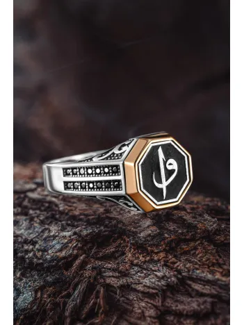 Erkek Gümüş Yüzük - Zirkon Taşlı Vav Elif İşlemeli Erkek Yüzük Erkek Gümüş Yüzük - Zirkon Taşlı Vav Elif İşlemeli Erkek Yüzük