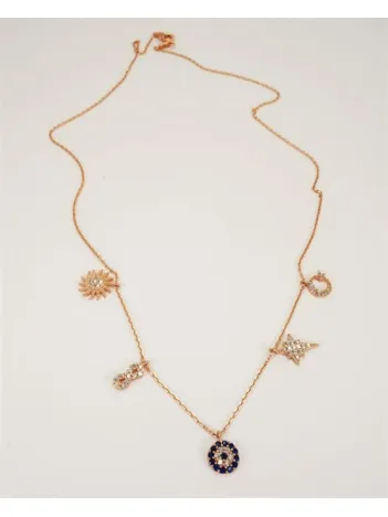 Şans Kolyesi Ay Yıldız Sonsuzluk Bayan Gümüş Kolye-Sarı